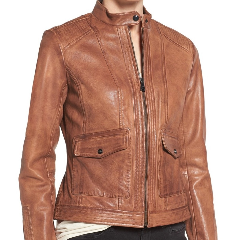 Women's Sheep Kerwin Leather Jacket  Brown